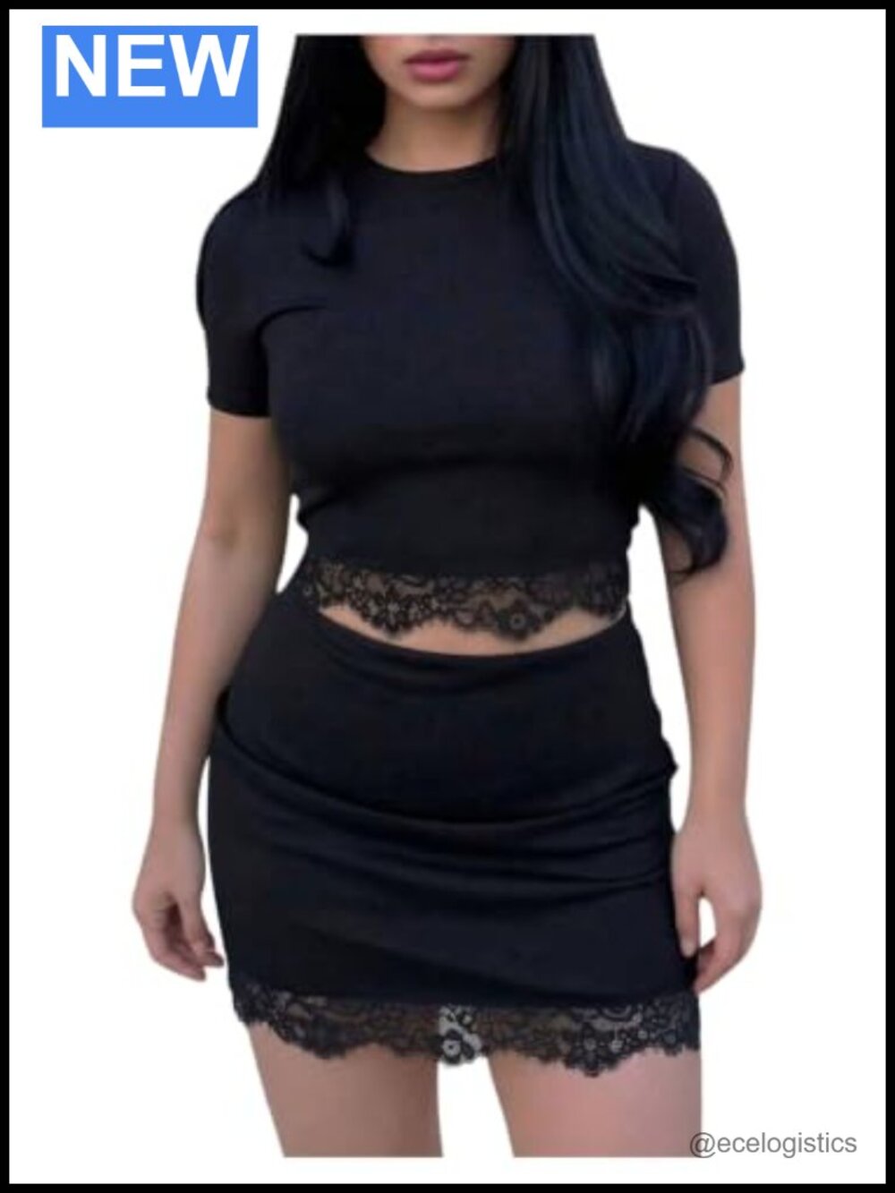 Y2K 2 Piece Skirt Set Ruched Mini Skirt Crop Top Lace Trim